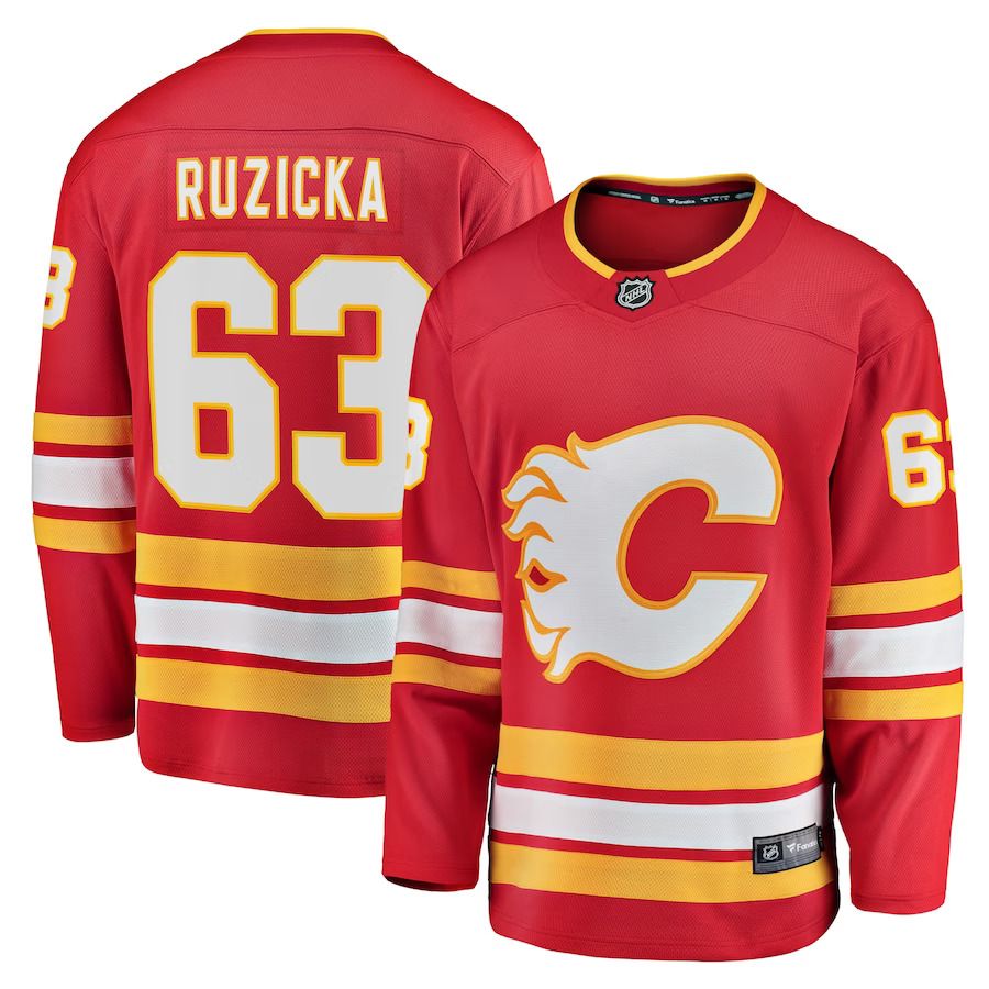 Men Calgary Flames #63 Adam Ruzicka Fanatics Branded Red Home Breakaway Player NHL Jersey
